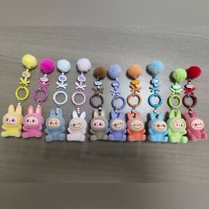 10PCs Mini Labubu Keychain Pom-pom.Fuzzy Colorful Animal Key Ring Set for Party